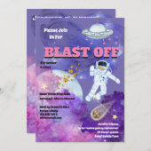 Invitation Vaisseau spatial astronaute rose violet filles esp (Devant / Derrière)