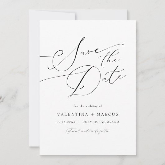 Invitation VALENTINA Elegant Minimalist Script Enregistrer la (Devant)