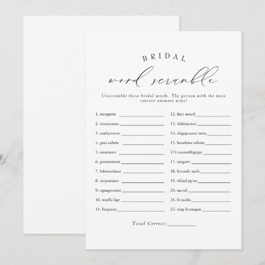 Invitation VALENTINA Jeu de mots mêlés élégant pour mariage a (Devant / Derrière)