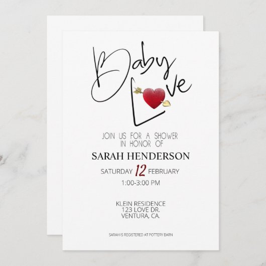 Invitation Valentine Baby shower|coeurs|Amis (Devant / Derrière)
