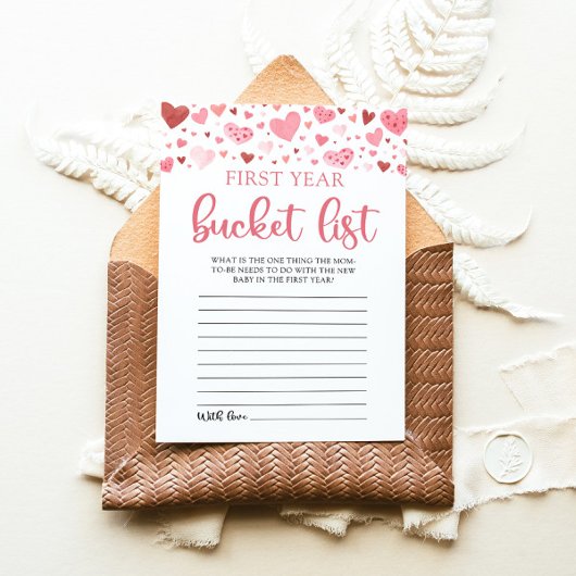 Invitation Valentine Baby shower première année Bucket List J