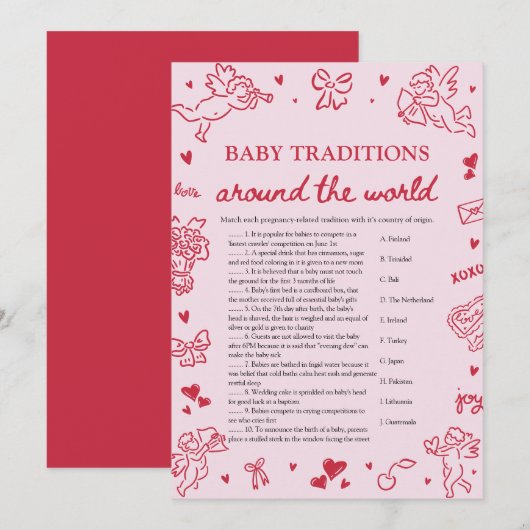 Invitation Valentine Baby Traditions Around The World Game (Devant / Derrière)