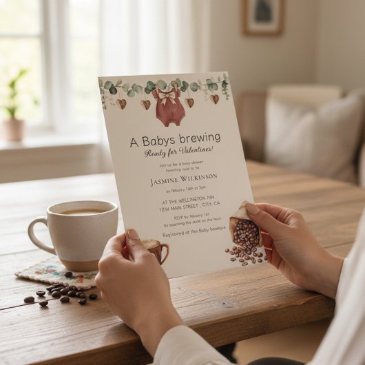 Invitation Valentine "Babys Brewing" Coffee Themed Invite