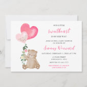 Invitation Valentine Bear Baby shower de coeur rose (Devant)