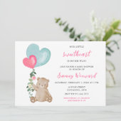 Invitation Valentine Bear Baby shower rose et bleu coeur (Debout devant)