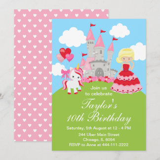 Invitation Valentine Blonde Hair Princess Unicorn Anniversair