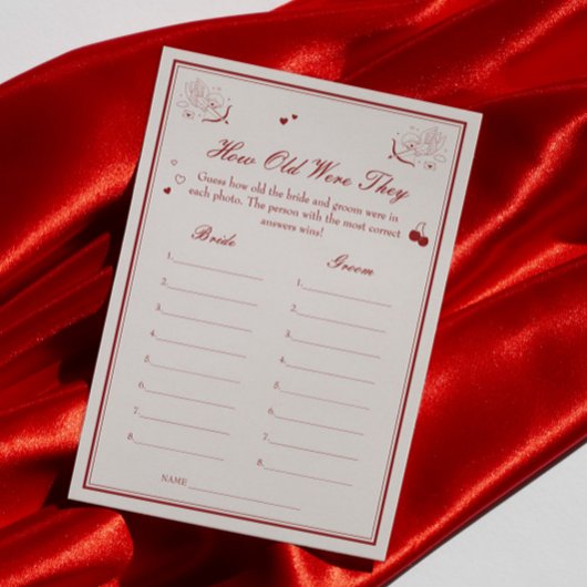 Invitation Valentine Bridal Shower Age Guessing Game Card