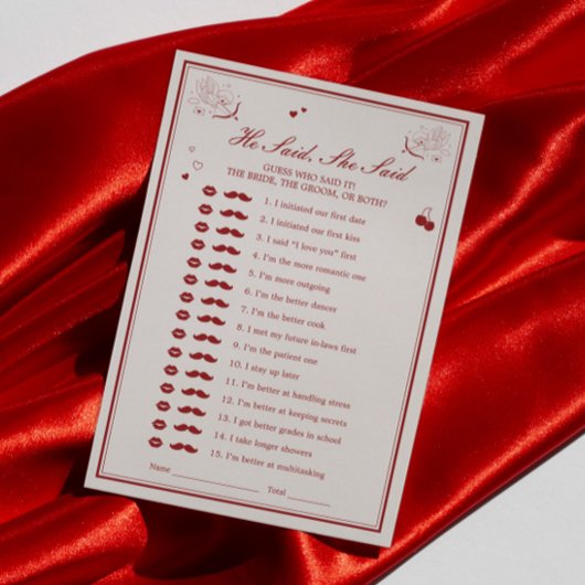 Invitation Valentine Bridal Shower He Said She Said Game Card