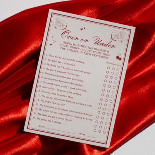 Invitation Valentine Bridal Shower Over or Under Game Card