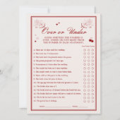 Invitation Valentine Bridal Shower Over or Under Game Card (Devant)