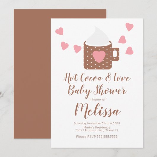 Invitation Valentine Cocoa Campfire Mug Girl Baby shower (Devant / Derrière)