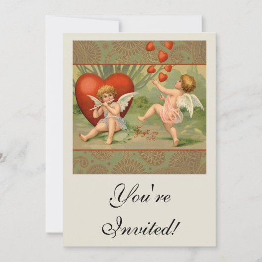Invitation Valentine Cupids Love Antique Vintage (Devant)