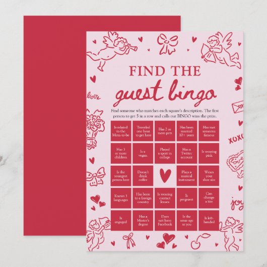 Invitation Valentine Find the Guest Bingo Baby Shower Game (Devant / Derrière)