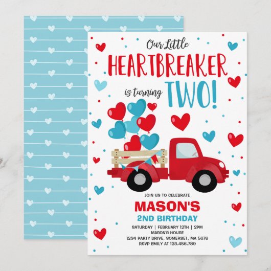 Invitation Valentine Heartbreaker 2e anniversaire Red Blue Tr (Devant / Derrière)