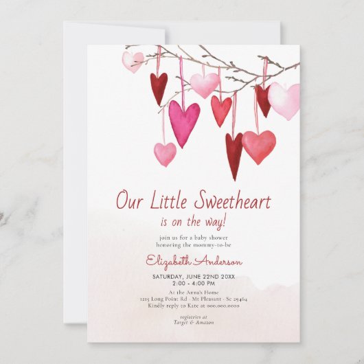 Invitation Valentine Petit amour Baby shower fille rose (Devant)