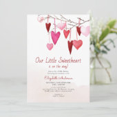 Invitation Valentine Petit amour Baby shower fille rose (Debout devant)