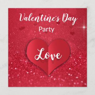 Invitation Valentine Red Paper Heart Parties scintillant Part