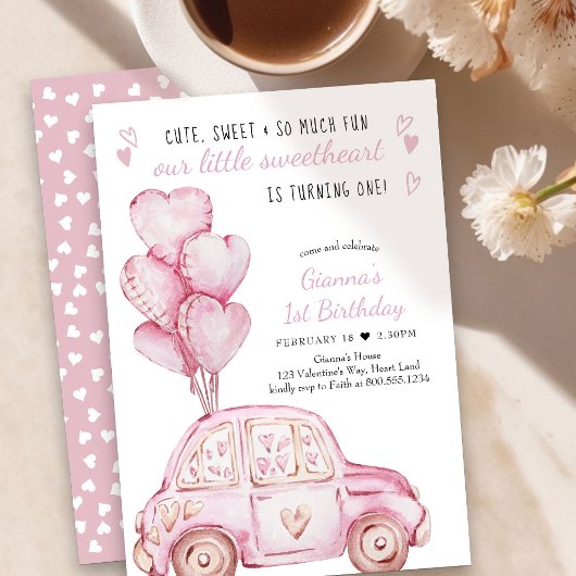 Invitation Valentine Sweetheart Pink Balloons 1er anniversair