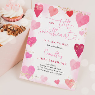 Invitation Valentine Sweetheart Pink Red Hearts 1er anniversa