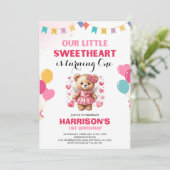 Invitation Valentine Sweetheart Pink Teddy Bear Anniversaire (Debout devant)