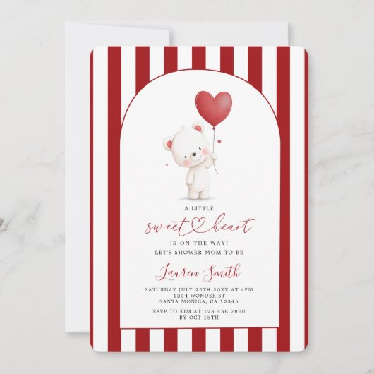Invitation Valentine Sweetheart Teddy Bear Baby Shower (Devant)