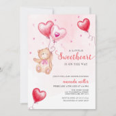 Invitation Valentine Teddy Bear Baby shower de ballon coeur (Devant)
