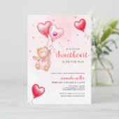 Invitation Valentine Teddy Bear Baby shower de ballon coeur (Debout devant)
