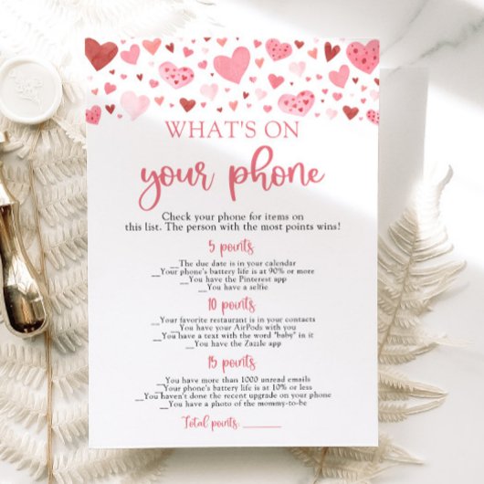 Invitation Valentine What's On Your Phone Baby shower Game