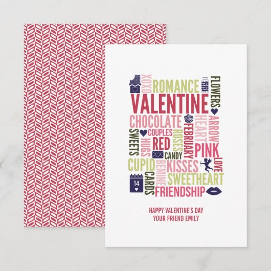 Invitation Valentine Words Classroom Valentine Card (Devant / Derrière)