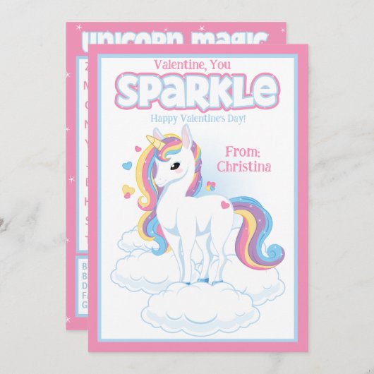 Invitation Valentine You Sparkle Classroom Saint-Valentin (Devant / Derrière)