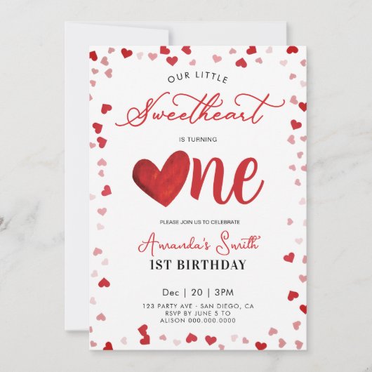 Invitation Valentines 1st girl Birthday (Devant)