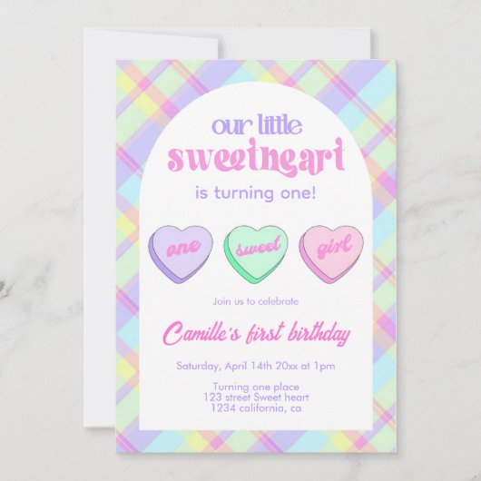 Invitation Valentine's 1st Girl Birthday Party (Devant)