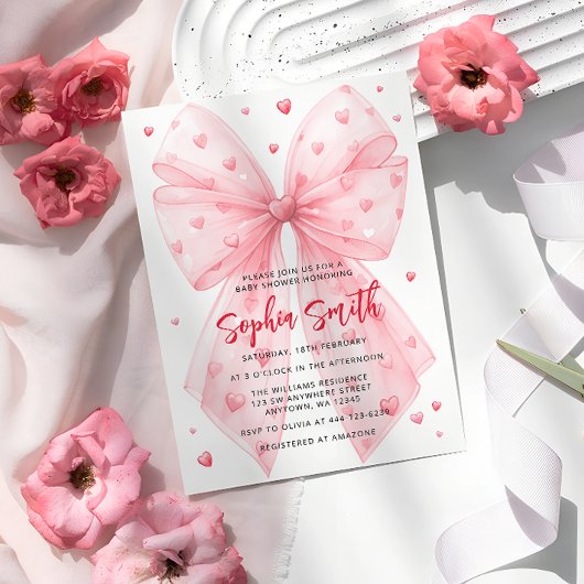 Invitation Valentines Baby shower de Coeurs Bow Rose