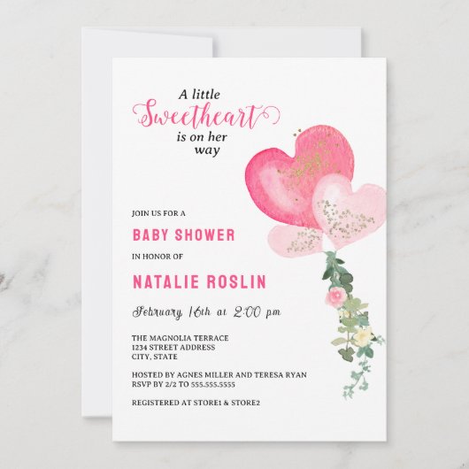 Invitation Valentines Baby shower de l'amour (Devant)
