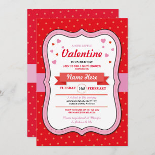 Invitation Valentines Baby shower Girl Love Red Pink Hearts