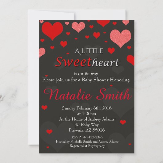 Invitation Valentines Baby shower Invitation, chérie (Devant)