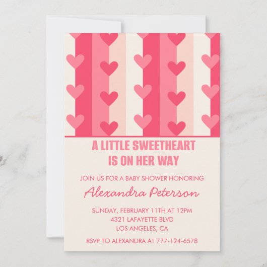 Invitation Valentines baby shower moderne coeur rose (Devant)