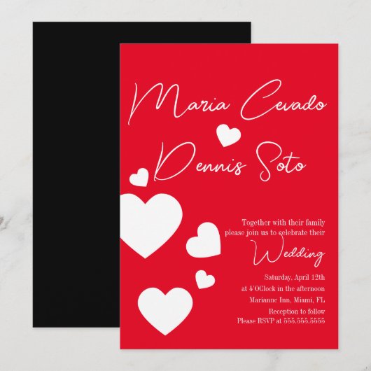 Invitation Valentines Coeurs Flottant Rouge Blanc Mariage d'a (Devant / Derrière)