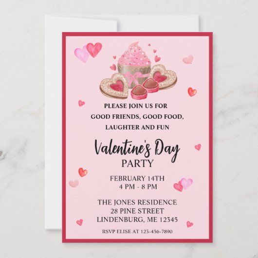 Invitation Valentines Cupcakes, Cookies & Sweets Party (Devant)