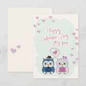 Invitation Valentine's Day Card Cute Owns Couple (Devant / Derrière)
