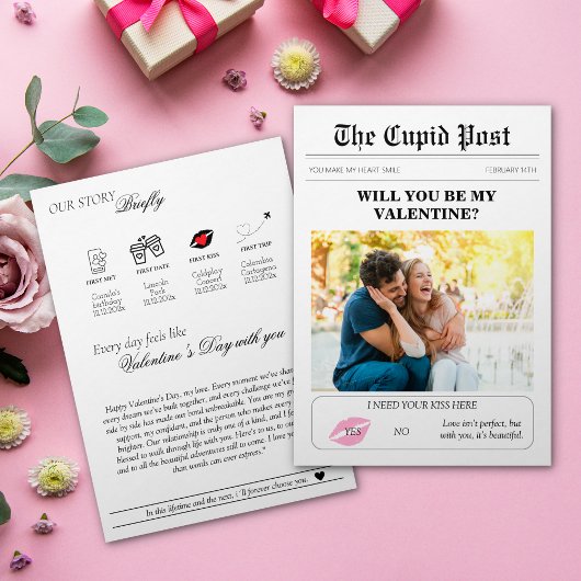 Invitation Valentines Day Newspaper Our Love Story Rose Lips