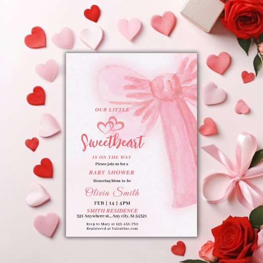 Invitation valentines day Pink Bow girl Baby Shower 
