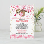 Invitation Valentines Day Sloth Girl Baby shower Par Mail Pin (Debout devant)