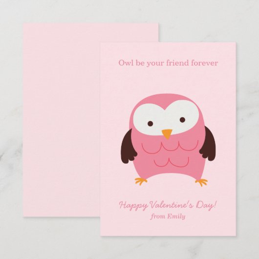 Invitation Valentines de Chouette rose (Devant / Derrière)