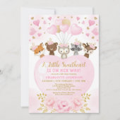 Invitation Valentines d'or rose amour bébé fille douche (Devant)