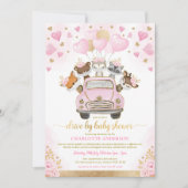 Invitation Valentines d'or rose - Voiture de bois par Baby sh (Devant)