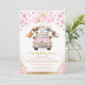 Invitation Valentines d'or rose - Voiture de bois par Baby sh (Debout devant)