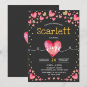 Invitation Valentines d'or rouge amour 1er anniversaire (Devant / Derrière)