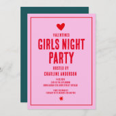 Invitation Valentines Filles Fête de nuit (Devant / Derrière)
