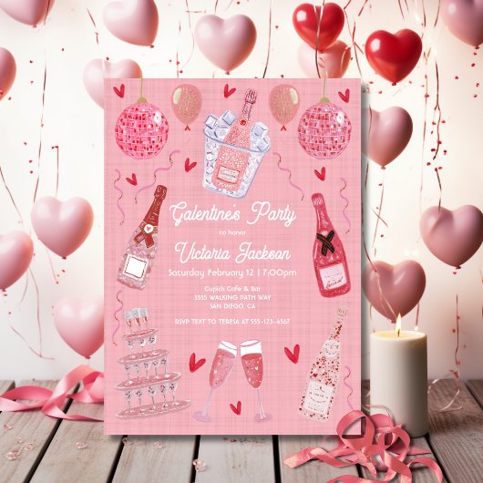 Invitation Valentine's Galentine's Day Champagne Party Pink